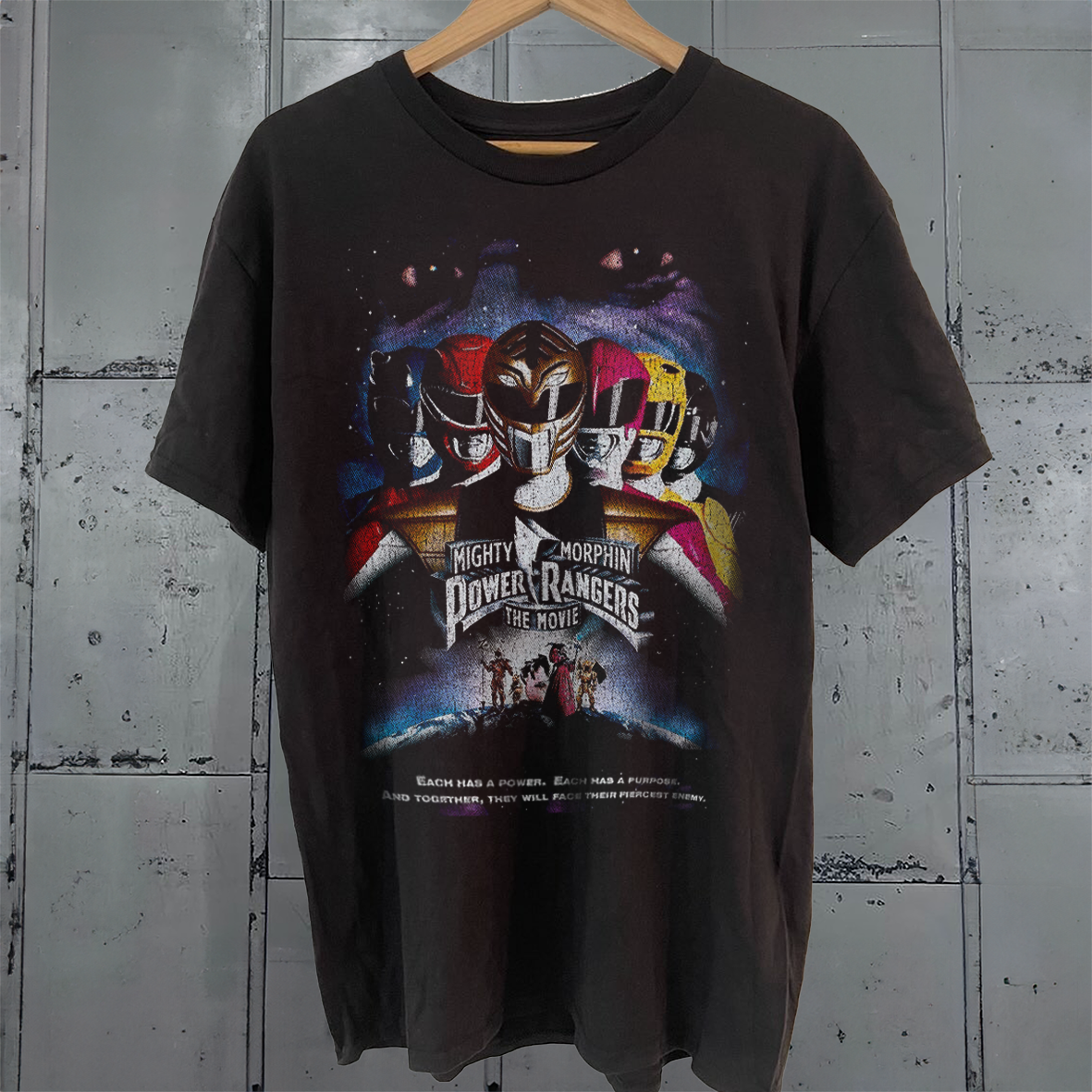 Vintage 1993 Power Rangers Movie Washed Black Tee