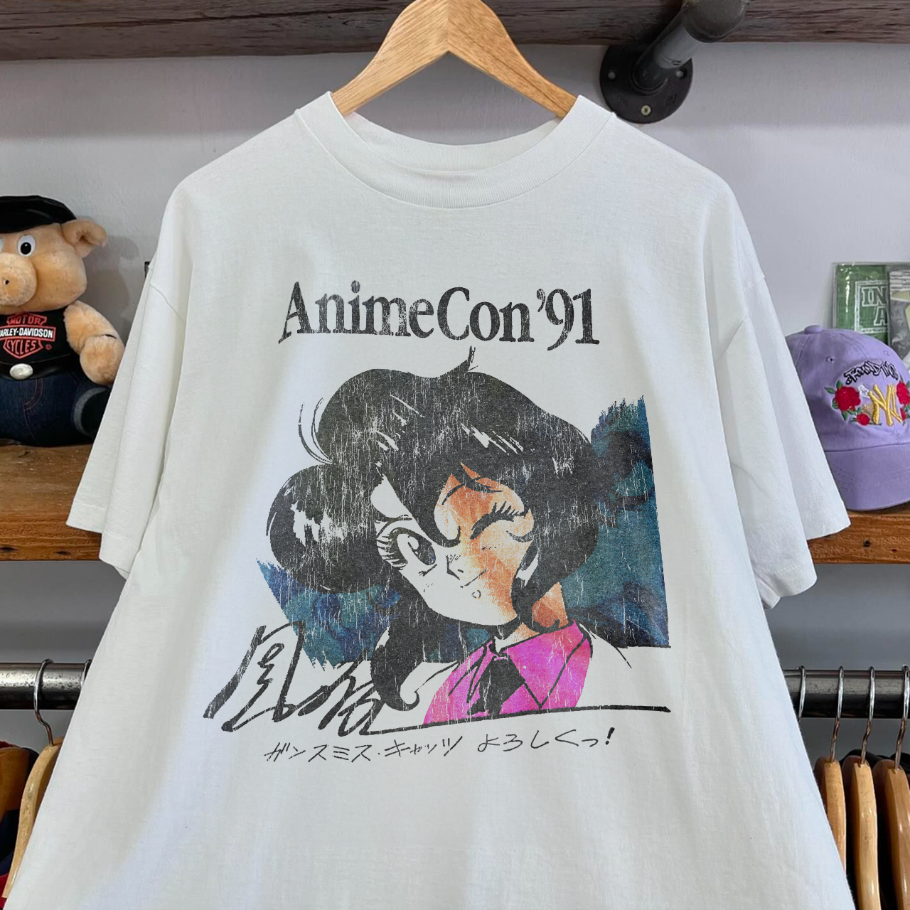 Vintage 1991 Animecon Washed White Tee - Rare Collectible