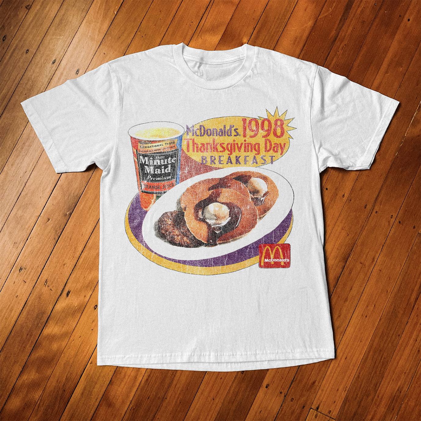 1998 Vintage White Thanksgiving T-Shirt - Retro Wash