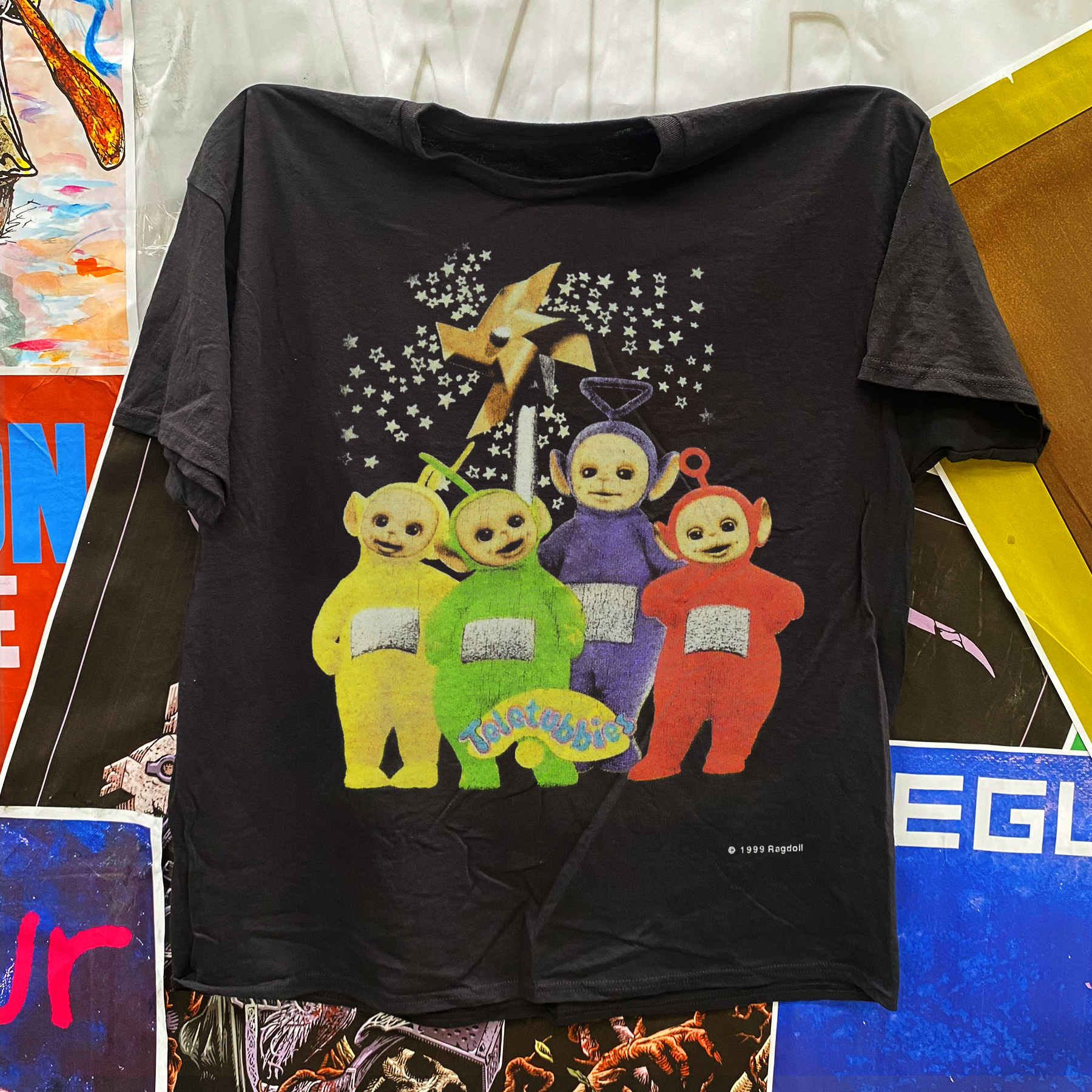 1999 Teletubbies Star Gazing Black Tee